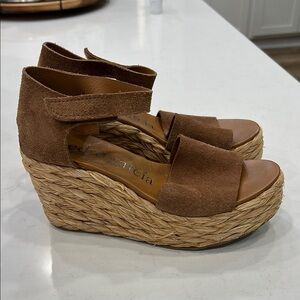 Pedro Garcia Brown Wedge Sandals with Ankle Strap